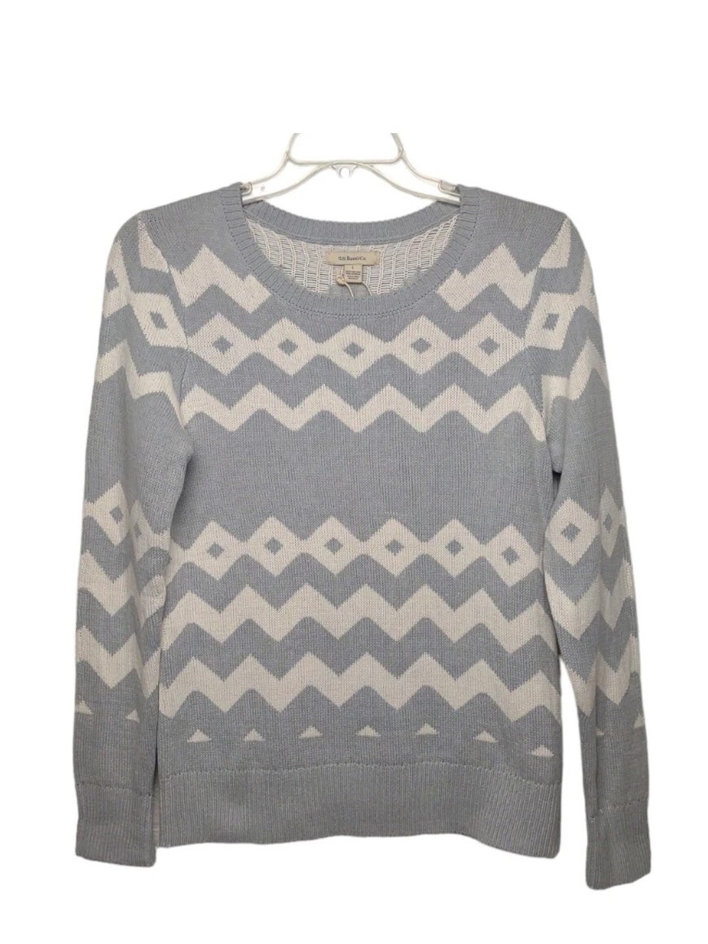 Coldwater Creek Gray & Cream Geometric Crewneck Sweater